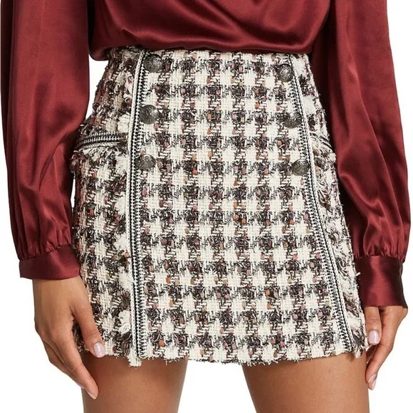 VERONICA BEARD STARK TWEED MINI SKIRT Houndstooth-patterned SIZE 4 - Picture 4 of 13